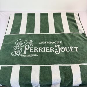 Vintage Perrier Jouet Champagne Green White Bath Beach Towel USA Made 66x30